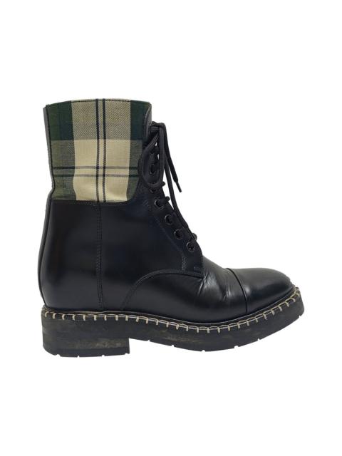 Chloé Chloé Women's Leather x Barbour Check-Print Combat Boot (Authentic Pre-Loved)