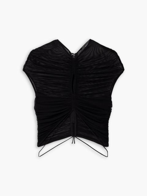 MUGLER Cropped ruched stretch-tulle top