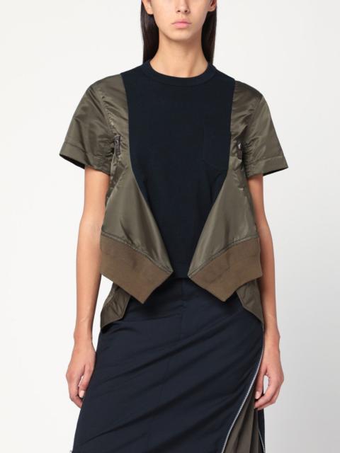sacai Navy/kaki cotton and nylon T-shirt