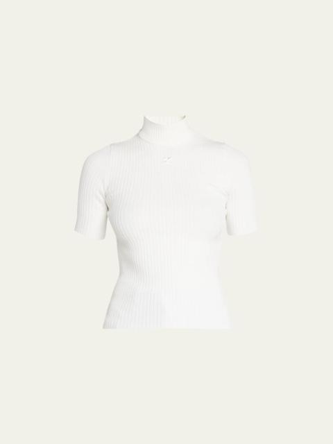 courrèges Mock-Neck Short-Sleeve Rib Pullover