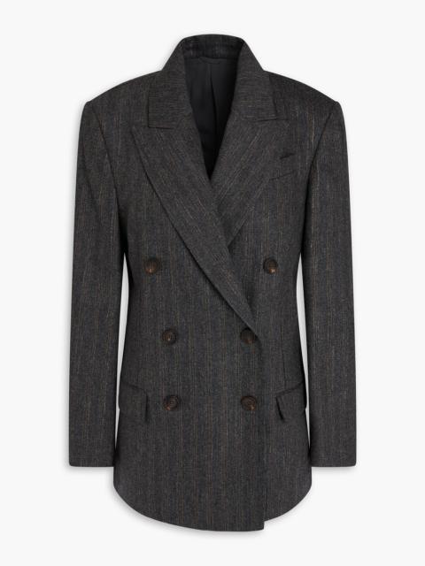 Brunello Cucinelli Double-breasted metallic pinstriped twill blazer