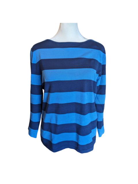 Other Designers Y2K Lauren Ralph Lauren Silk Blue Striped Boat Neck Knit Top Medium