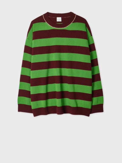 Paul Smith Women's Burgundy and Green Lambswool-Blend Striped Sweater