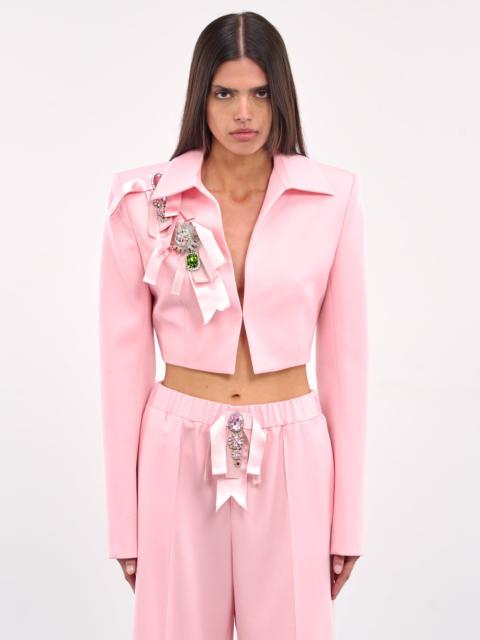 AREA Crystal Bow Cropped Jacket