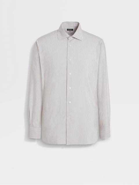 ZEGNA BROWN AND WHITE STRIPED SILK AND COTTON BLEND SHIRT