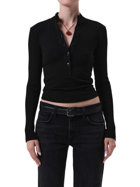 Citizens of Humanity Citizens of Humanity Sheena Long Sleeve Rib Polo in Black at Nordstrom