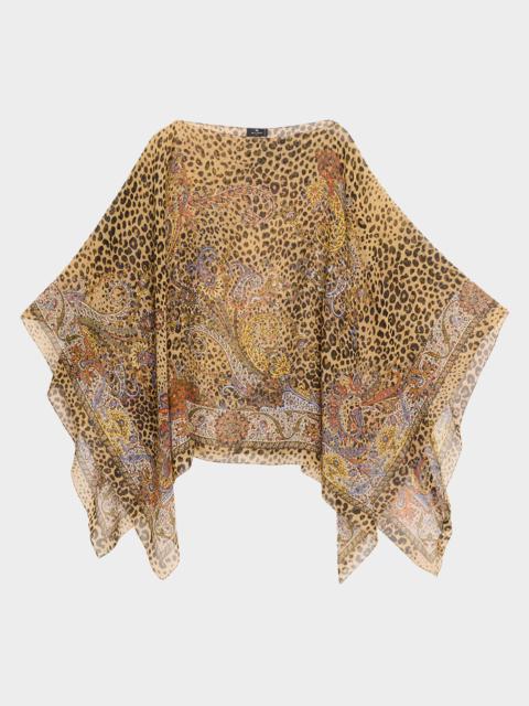 Etro Leopard-Print Silk Chiffon Poncho