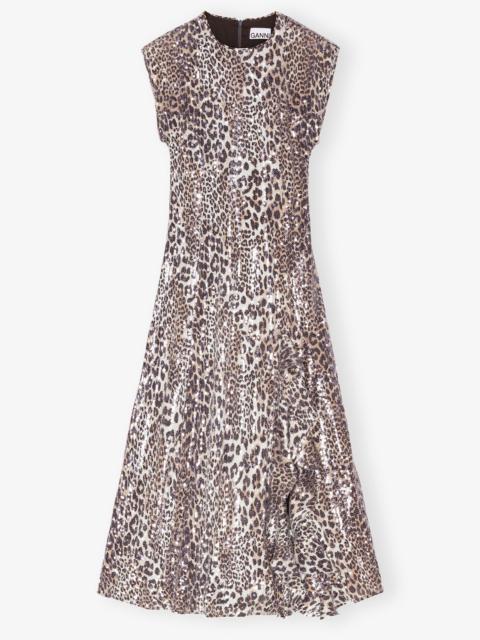 GANNI LEOPARD STRETCH SEQUINS LONG DRESS