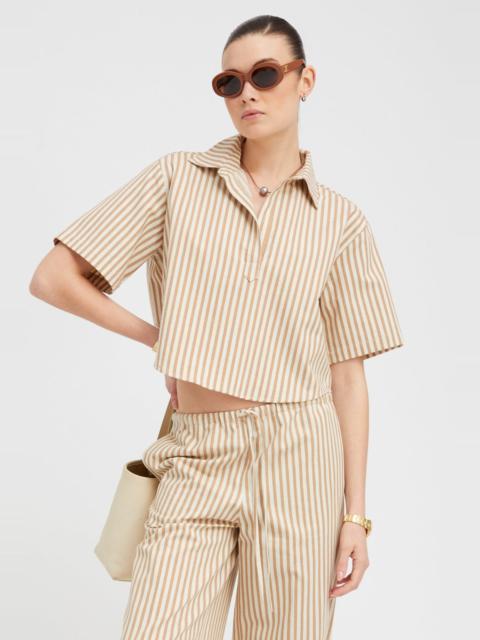 SPRWMN CAMEL STRIPED LINEN CROPPED HENLEY