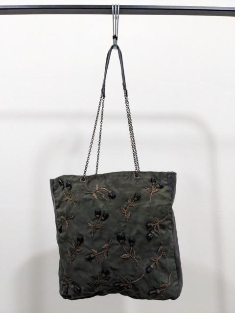 Prada VINTAGE PRADA LEATHER AND NYLON TOTE WITH EMBROIDERED FLOWER
