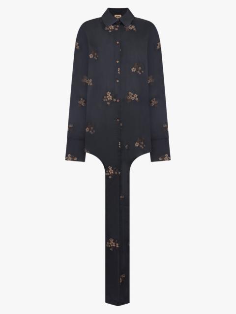 UMA WANG L/S TUBBY FLORAL EMBROID TIE NECK | BLACK/TAN