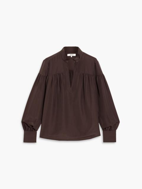 FRAME Gathered satin-crepe blouse