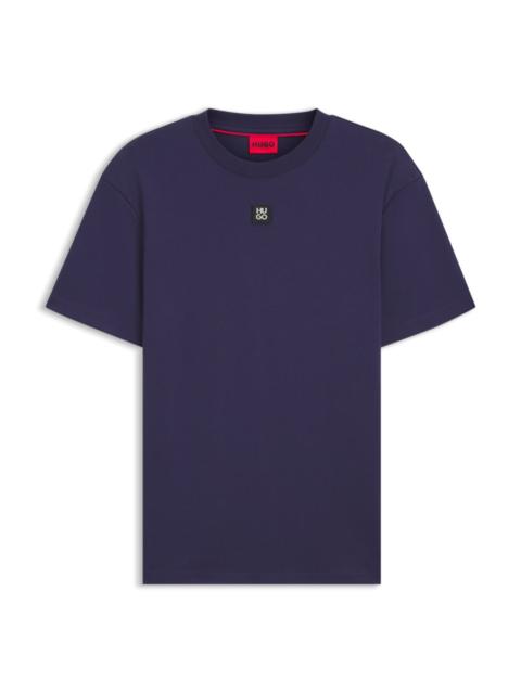HUGO INTERLOCK-COTTON REGULAR-FIT T-SHIRT WITH STACKED LOGO