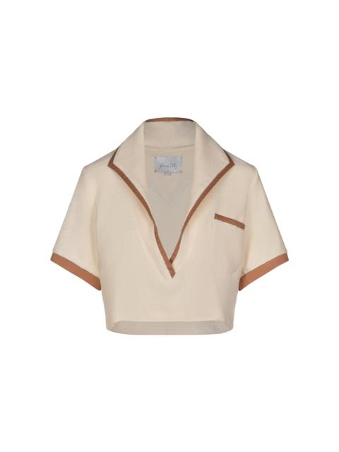 Johanna Ortiz Misty Hem Cropped Cotton-Terry Shirt nude