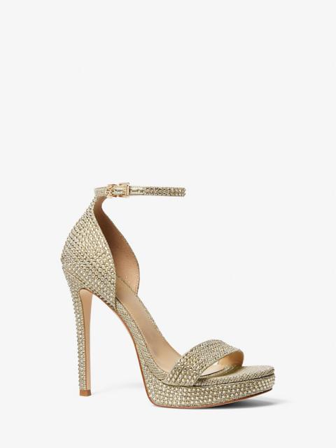 MICHAEL KORS Jordyn Embellished Glitter Chain Mesh Platform Sandal