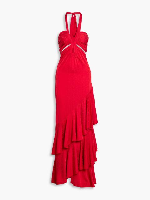 Johanna Ortiz Balladist tiered satin-jacquard halterneck maxi dress