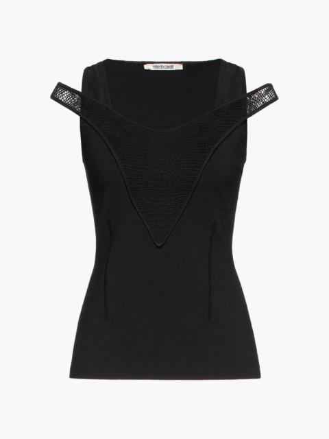 Roberto Cavalli Crochet-trimmed stretch-knit top