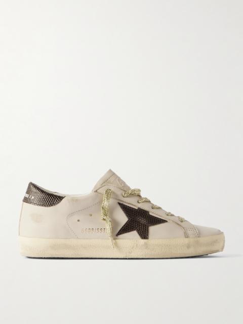 Golden Goose Super-star Metallic Croc-effect Leather-trimmed Distressed Leather Sneakers
