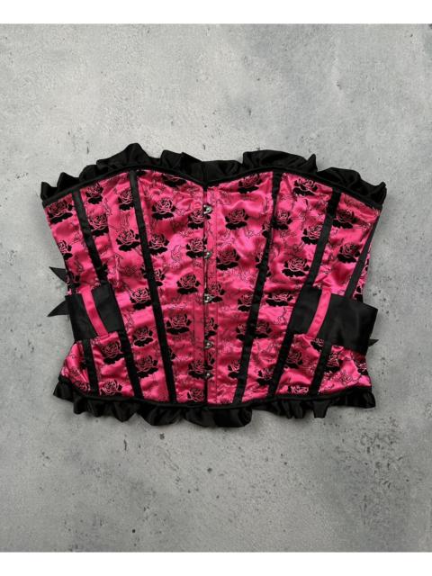 Other Designers If Six Was Nine - Vintage Hell Bunny Gothic Satin Corset Top Pink Black Rose