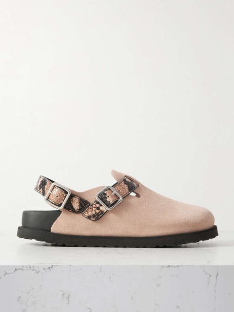 Tokio Cazador snake-effect leather-trimmed suede clogs Beige