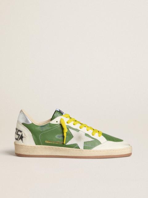Golden Goose Ball Star LTD in green nappa leather with white suede star and metallic silver leather heel tab