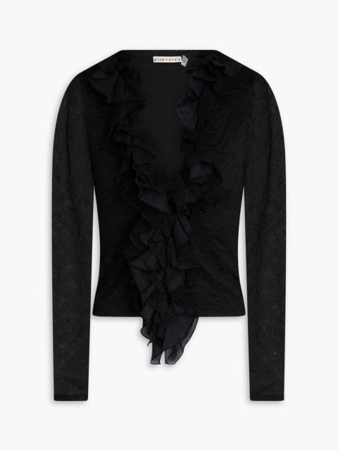 Alice + Olivia Yara ruffled corded lace blouse