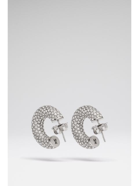 Amina Muaddi CAMERON HOOP MINI WHITE CRYSTALS WITH SILVER BASE