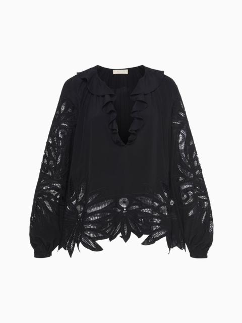 ULLA JOHNSON Adonis Silk Applique Blouse