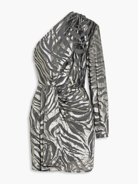 Other Designers Nimas one-sleeve draped devoré-velvet mini dress