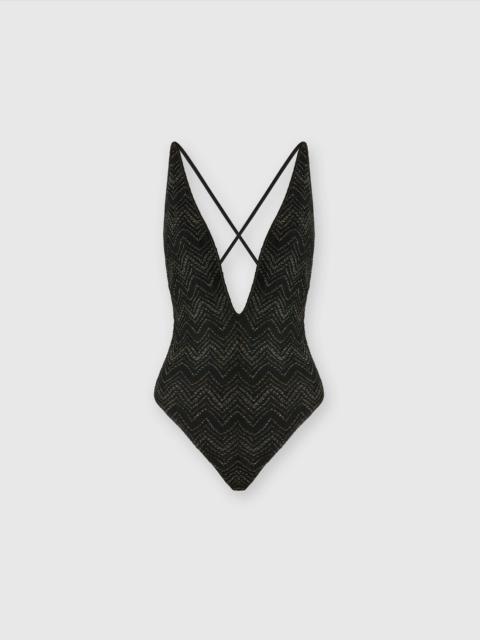 Missoni V-neck zig zag lamé viscose one-piece swimsuit