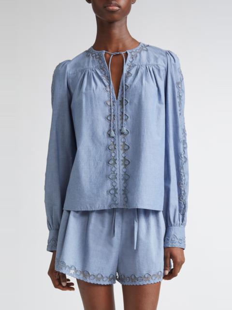 ULLA JOHNSON Ulla Johnson Kady Appliqué Top in Chambray at Nordstrom