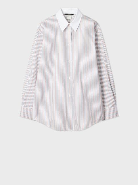 Paul Smith Women's Cotton White, Blue and Pink Stripe Shirt