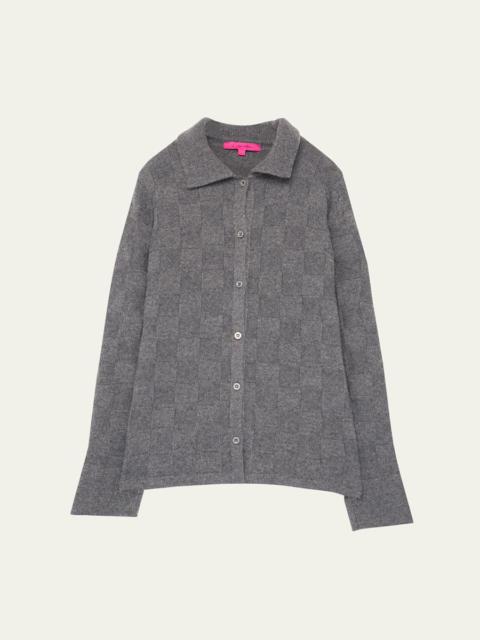 The Elder Statesman Checkerboard Cashmere Collared Cardigan