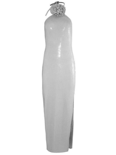 RODARTE Flower Detail Halter Gown - Silver Sequin