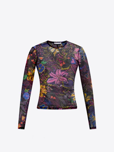 AREA HOTFIX PRINTED TULLE LONG SLEEVE TOP