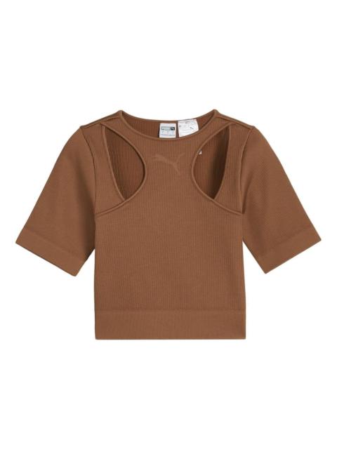 PUMA (WMNS) PUMA Dare To Muted Motion T-Shirt 'Brown' 627875-82