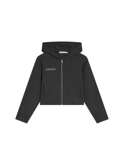 PANGAIA Womens Double Jersey Cropped Zip Up Hoodie - Smoked Black