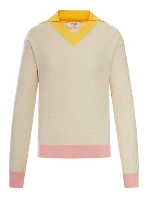 FENDI FF COLOR BLOCK COTTON AND SILK SWEATER