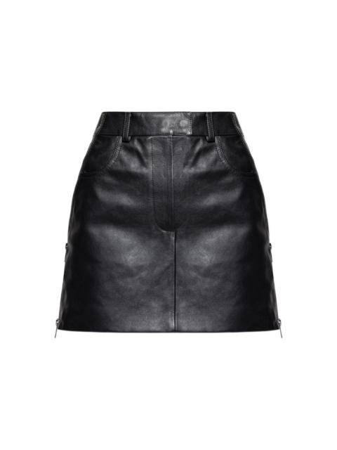 zip-detail leather short A-line skirt