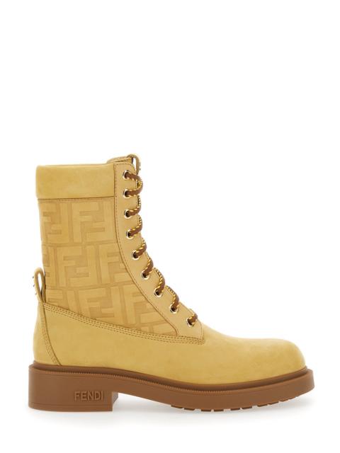 FENDI Fendi Women Beige Combat Boots With Tone-On-Tone Ff Motif And Side Logo In Leather Woman