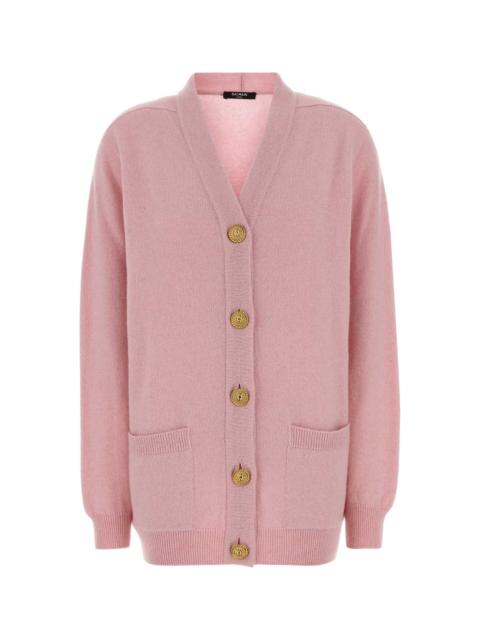 Balmain Pink Cashmere And Wool Cardigan