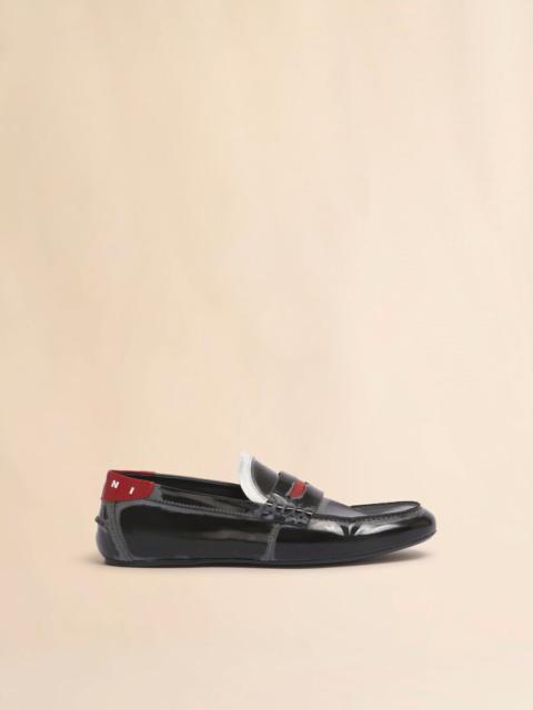 Marni BLACK LEATHER MOCCASIN WITH LOGO TAB