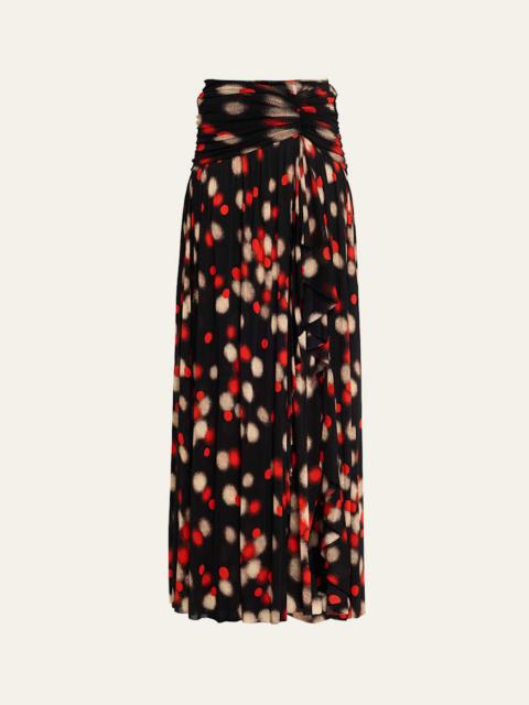 DIANE VON FURSTENBERG Nathalie Draped Dot-Print Mesh Maxi Skirt