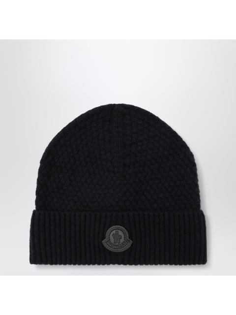 Moncler Moncler Navy Blue Wool Beanie With Logo Patch Men