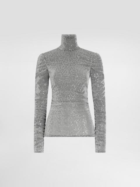 Dolce & Gabbana Draped sequined turtle-neck top
