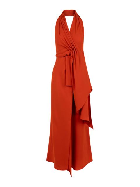 HEIRLOME Barbara Layered Silk Maxi Halter Dress orange