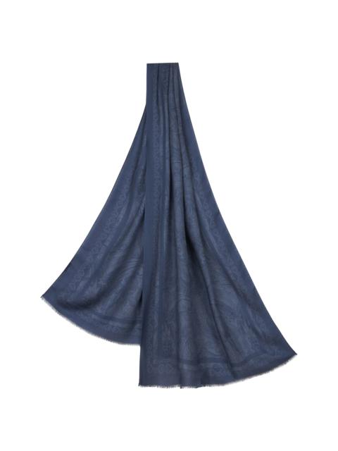 Blue Printed Cashmere Blend Scarf