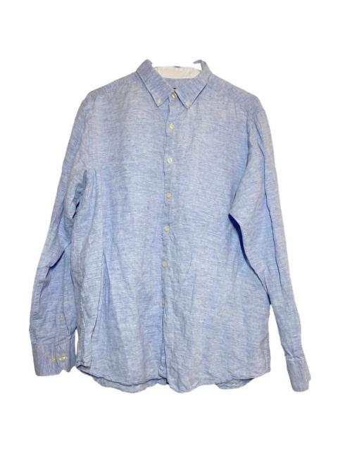 Other Designers Hart Schaffner Marx Button Down Sportshirt 73% Linen Textured Long Sleeve Blue L