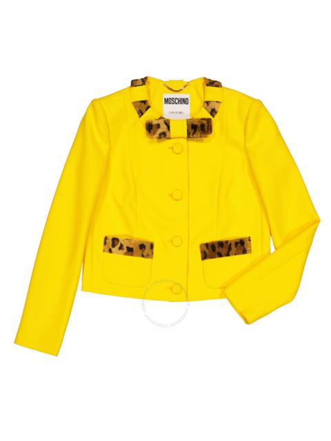 Moschino Ladies Yellow Leopard Print Detail Crepe Blazer, Brand Size 40 (US Size 6)