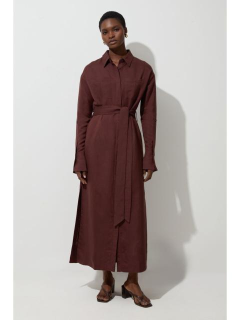 KAREN MILLEN Viscose Linen Woven Belted Shirt Midi Dress